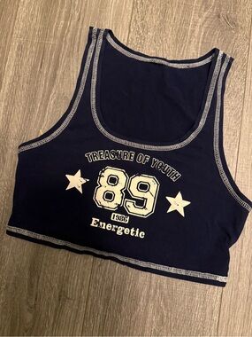 Navy 'Treasure of Youth 89' Crop Tank Top